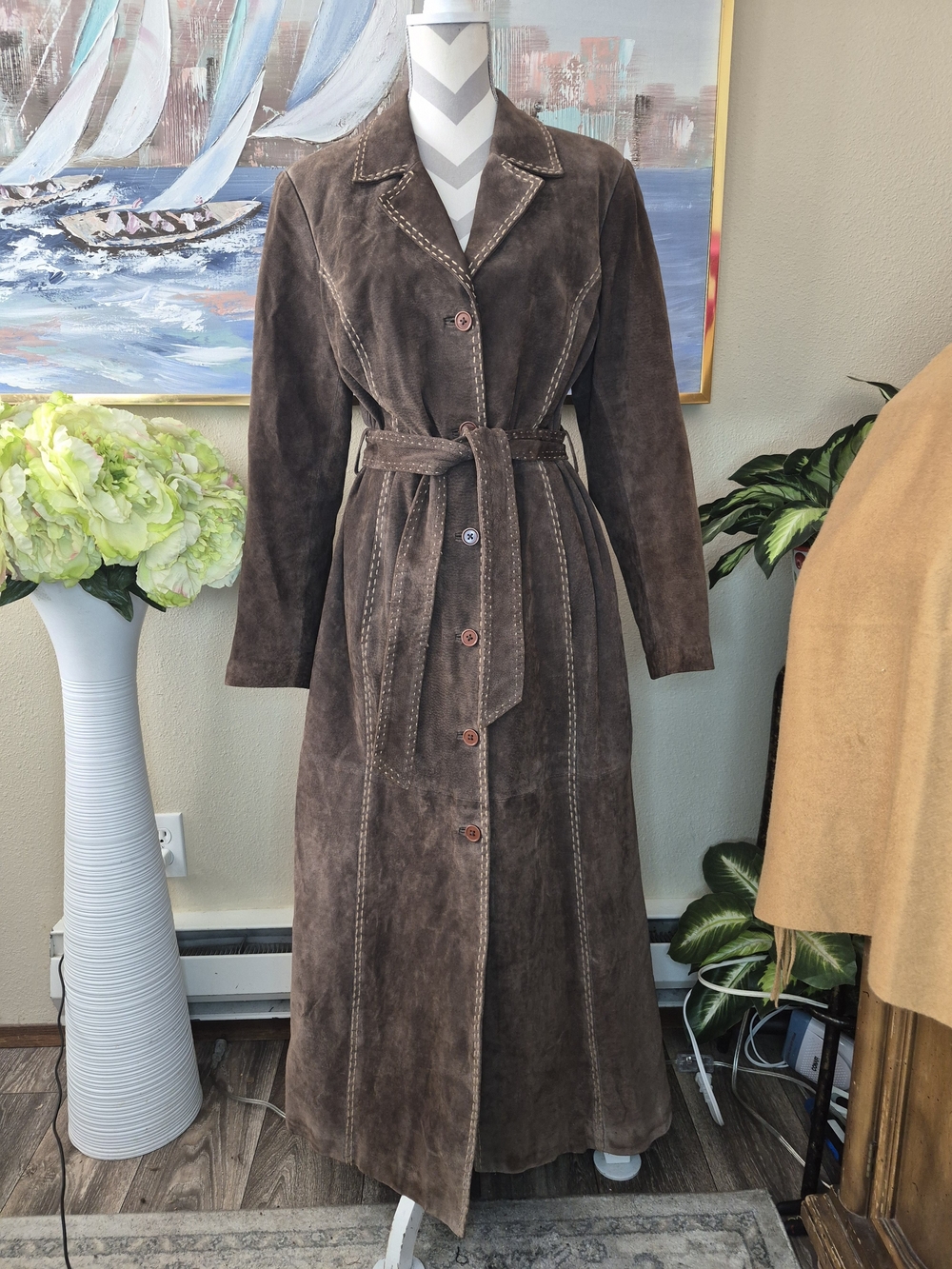 Vintage Mossimo Women's Suede Long Trench Coat - Brown